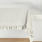 Ruffled Cotton Tablecloth 140 × 180 cm – 100% Cotton | Elegant Neutral Table Cover for Dining Room, Christmas, Weddings & Everyday Decor