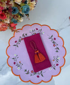 Floral Embroidered Pink Gingham Placemat Set – Handmade Table Decor, Gift for Mom or Housewarming Present set of 6