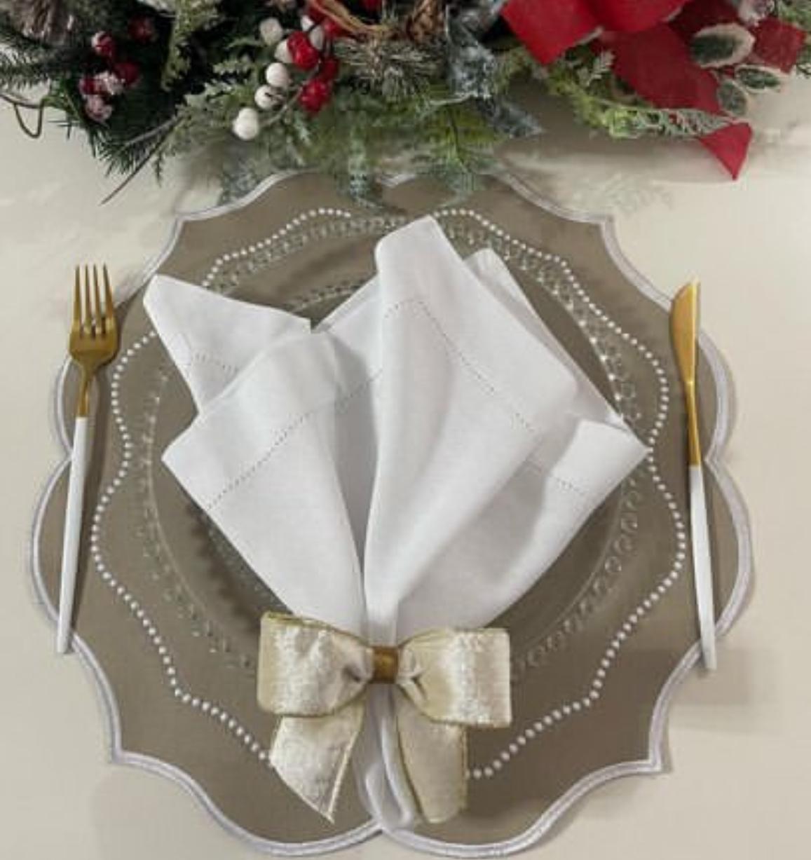 Taupe Scalloped Placemat Set of 4 – Elegant Table Mat | Neutral Dining Table Decor | Handmade Textured Placemats – Napkins Not Included