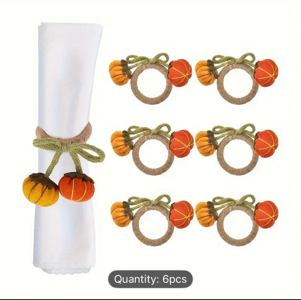 Pumpkin Napkin Rings – Set of 6 | Autumn Harvest Table Décor | Handmade Thanksgiving or Fall Table Setting Accessories