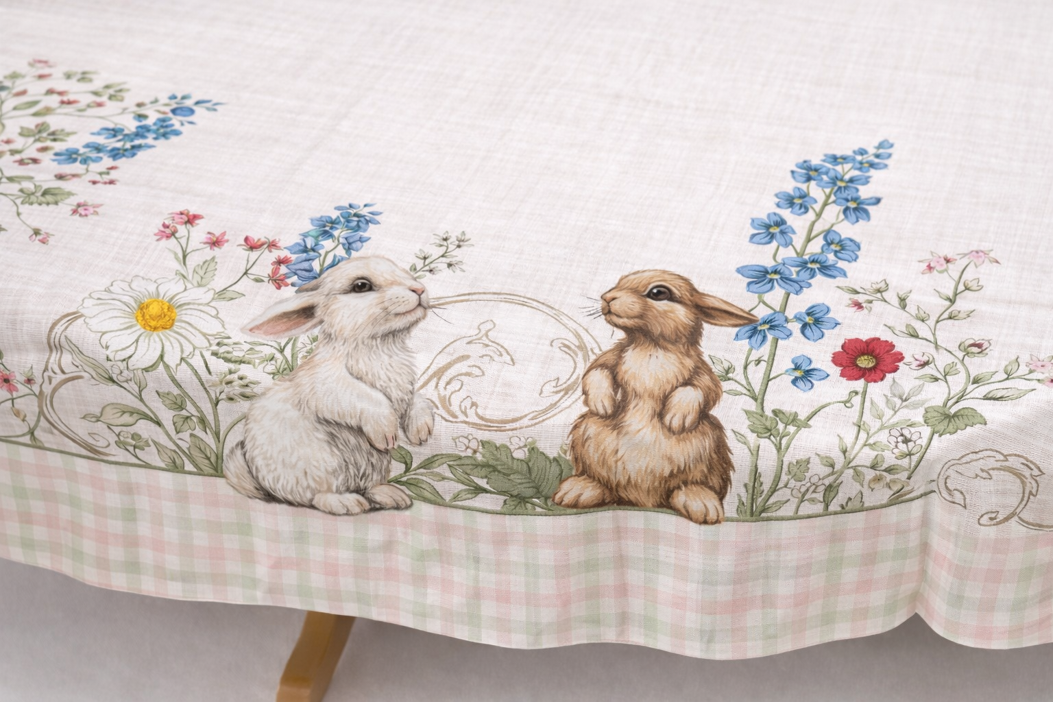 Easter Tablecloth – Spring Bunny Design | Table Linen in Light Pink, Soft Blue & Soft Green