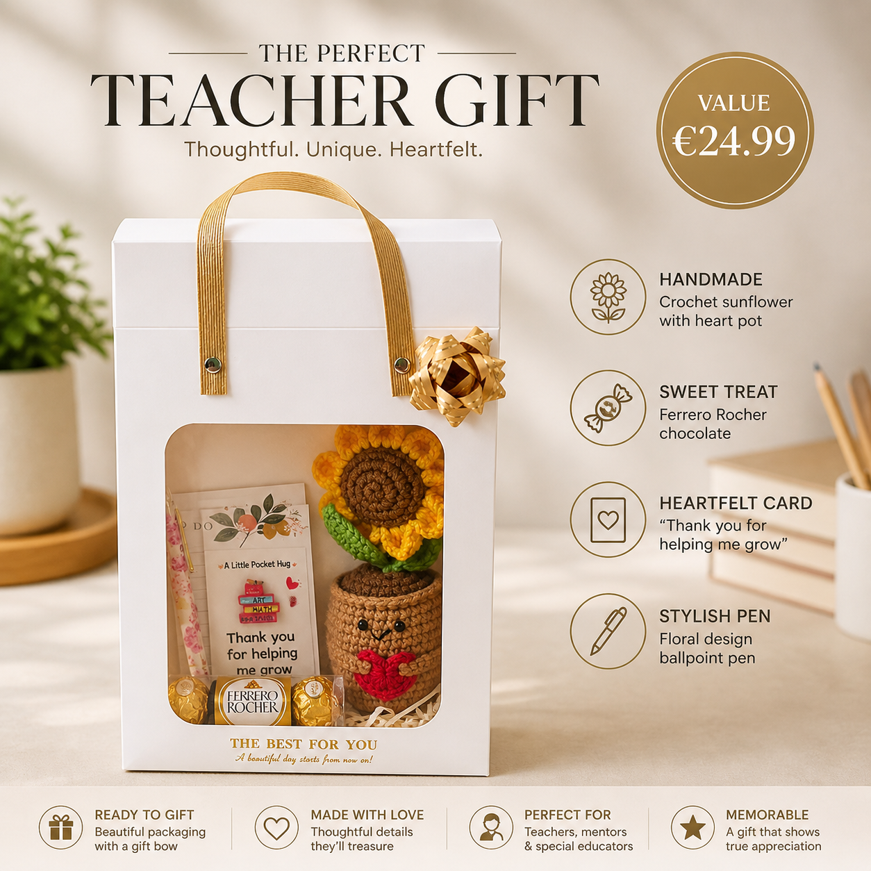 Teacher Appreciation Gift Box – Handmade Sunflower Thank You Gift | Ready to Gift Teacher Present