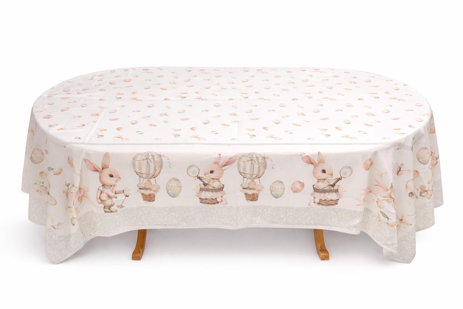 Easter Tablecloth – Spring Bunny Design | Table Linen in Light Pink, Soft Blue & Soft Green