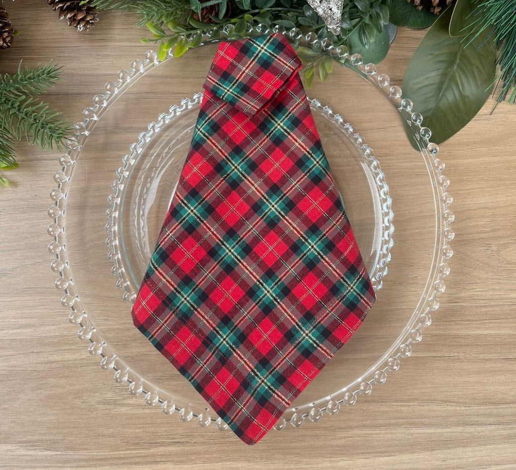 Christmas Tartan Cotton Napkins – Set of 4 | Festive Red Plaid Table Decor