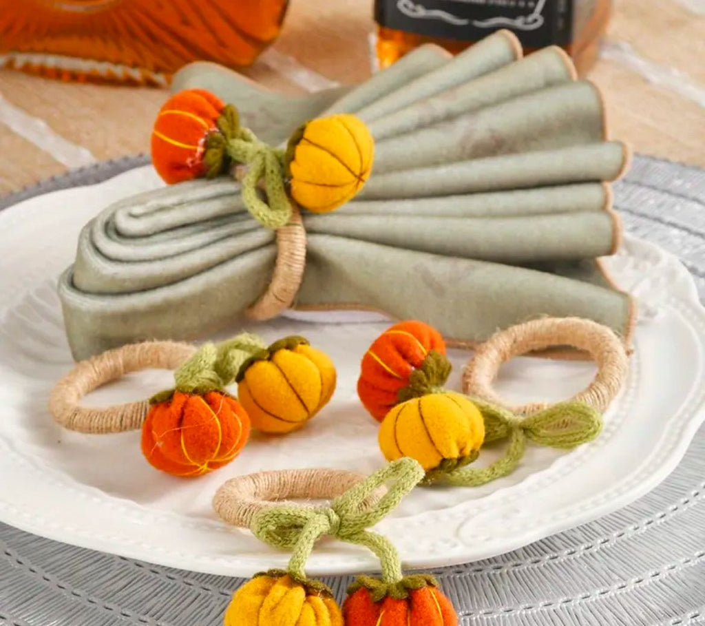 Pumpkin Napkin Rings – Set of 6 | Autumn Harvest Table Décor | Handmade Thanksgiving or Fall Table Setting Accessories