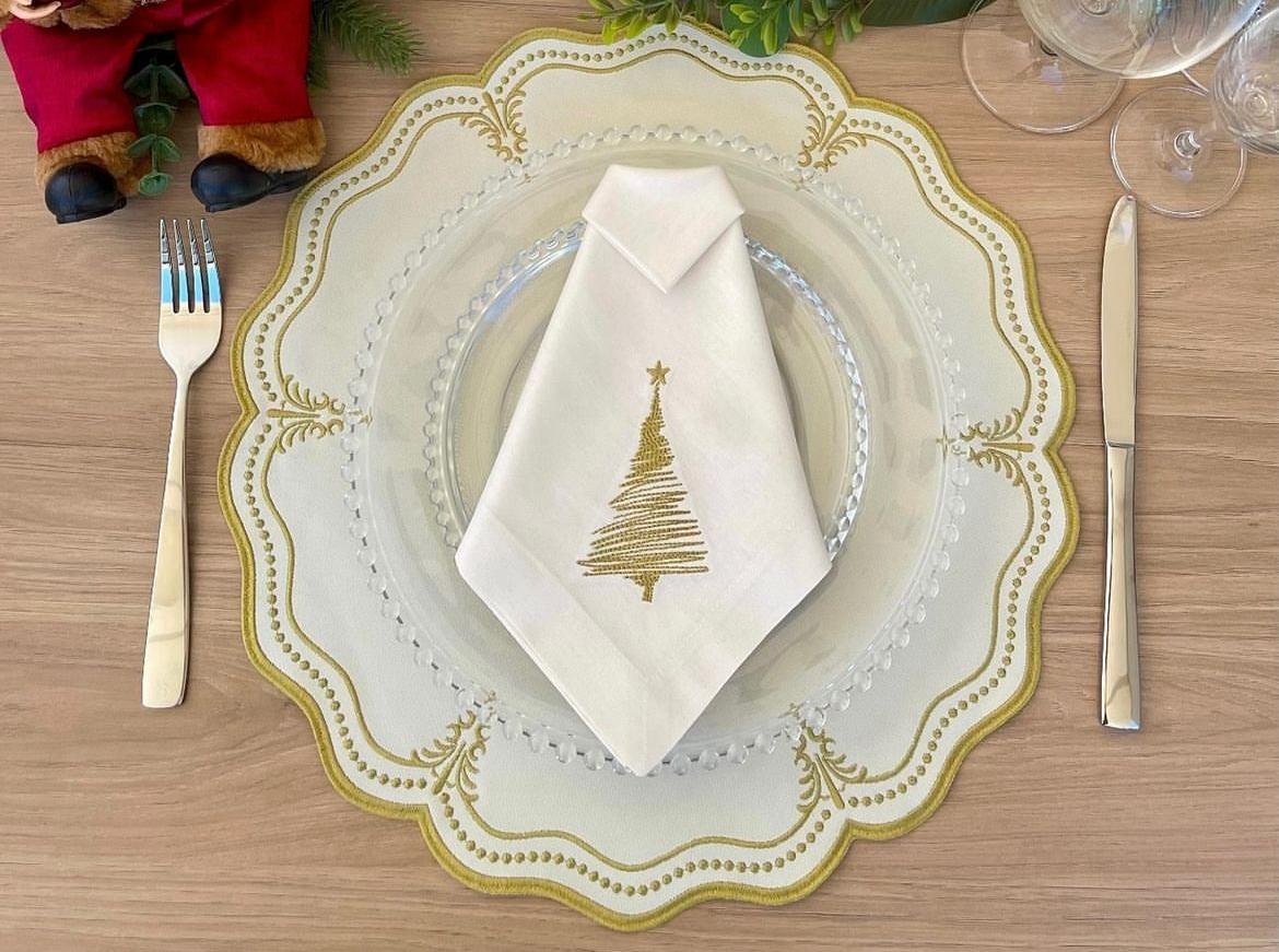 Gold Embroidered Christmas Placemat Set of 4 – Handmade Holiday Table Decor (Limited Stock)