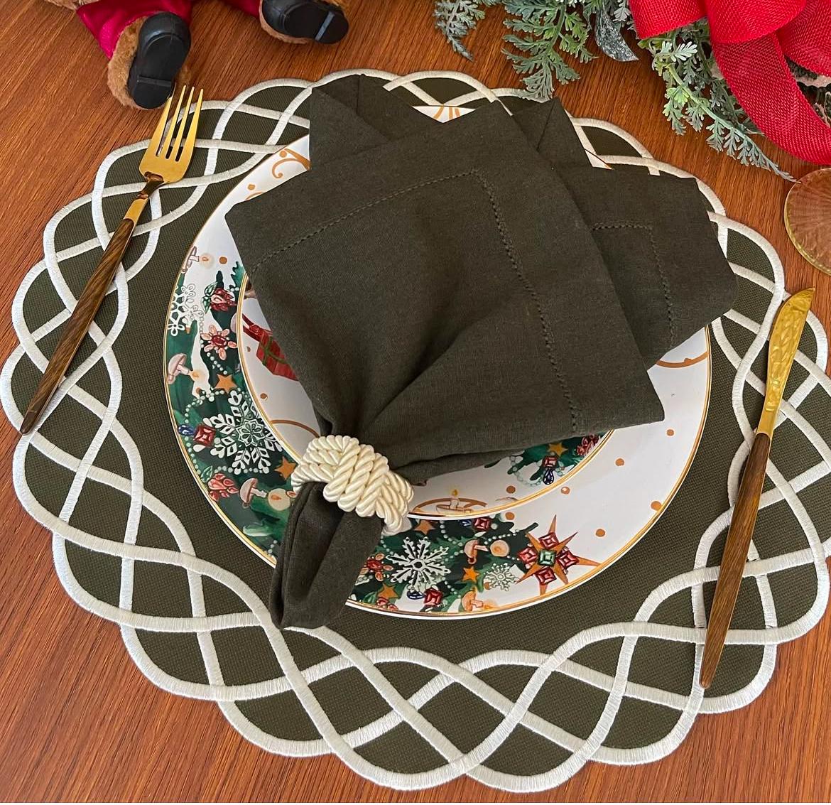 Elegant Charcoal Grey Placemats – Set of 4 | Embroidered Edge Table Mats | Handmade Table Décor for Dining, Christmas & Everyday Use