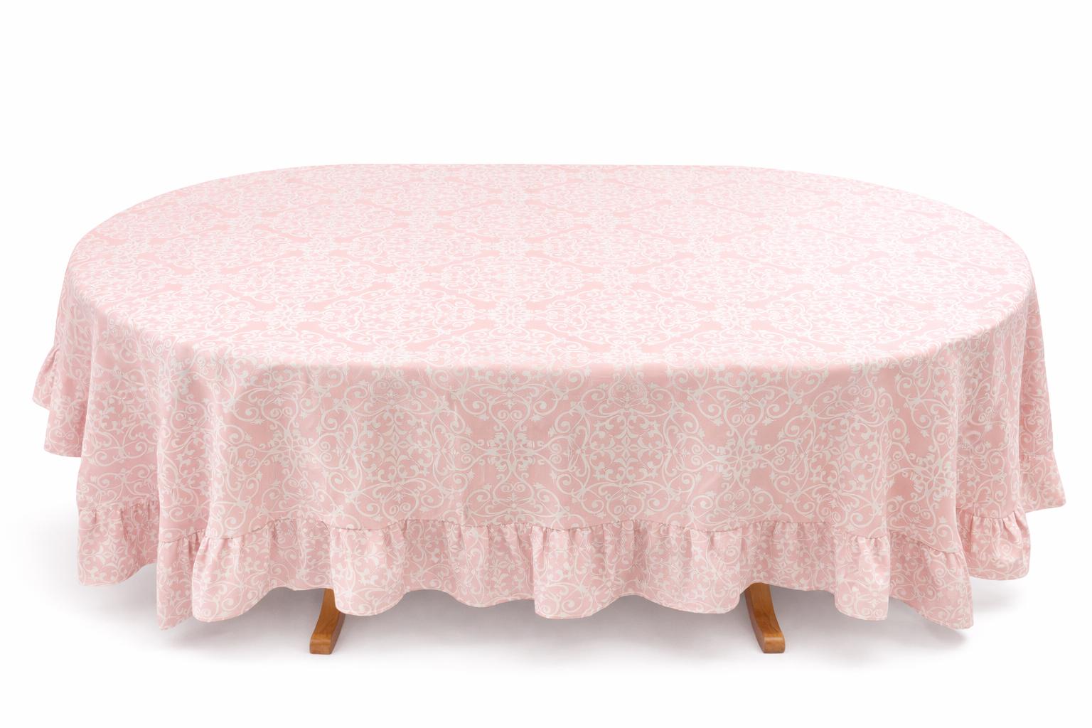 Elegant Ruffle Tablecloth – Light Blue & Light Pink | Decorative Table Linen 2.14x1.58cm