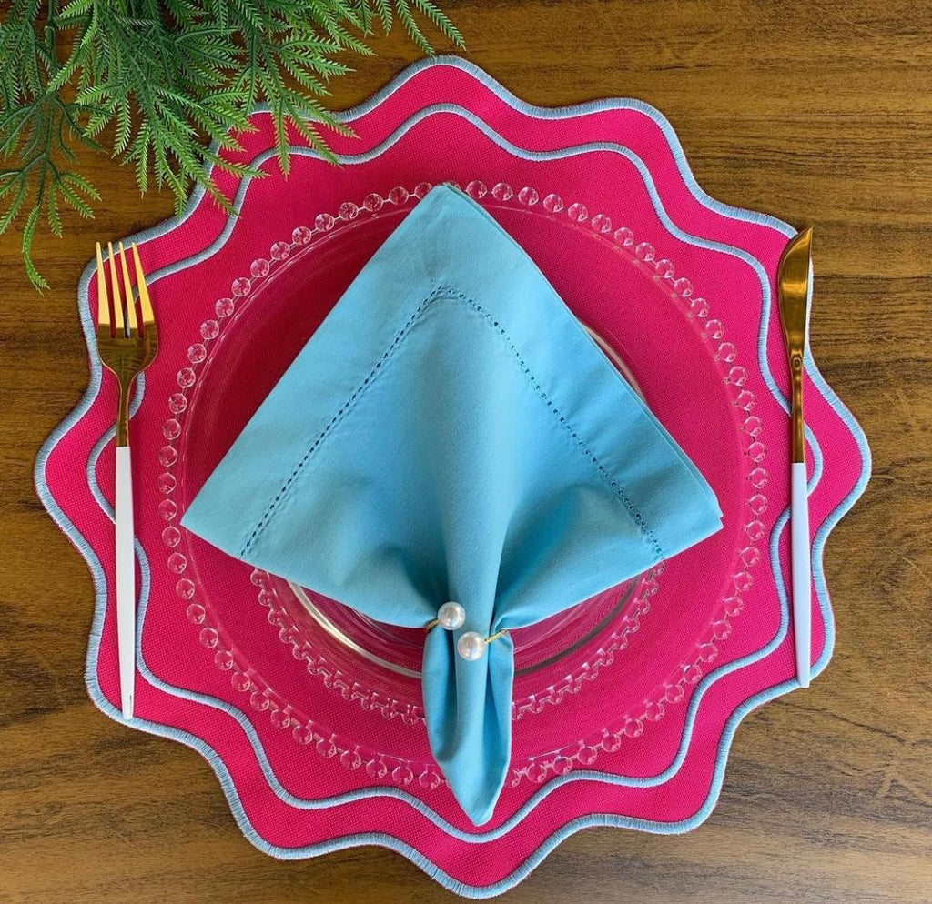 Fuchsia & Blue Scalloped Placemats – Set of 6 | Elegant Reversible Table Mats by ArtbyCrosa