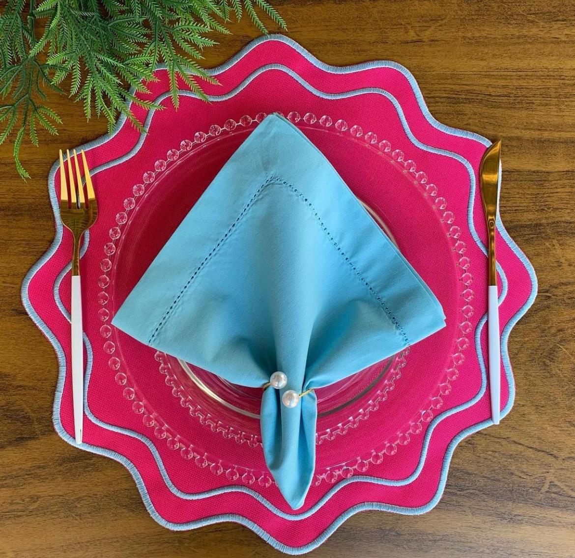 Fuchsia & Blue Scalloped Placemats – Set of 6 | Elegant Reversible Table Mats by ArtbyCrosa