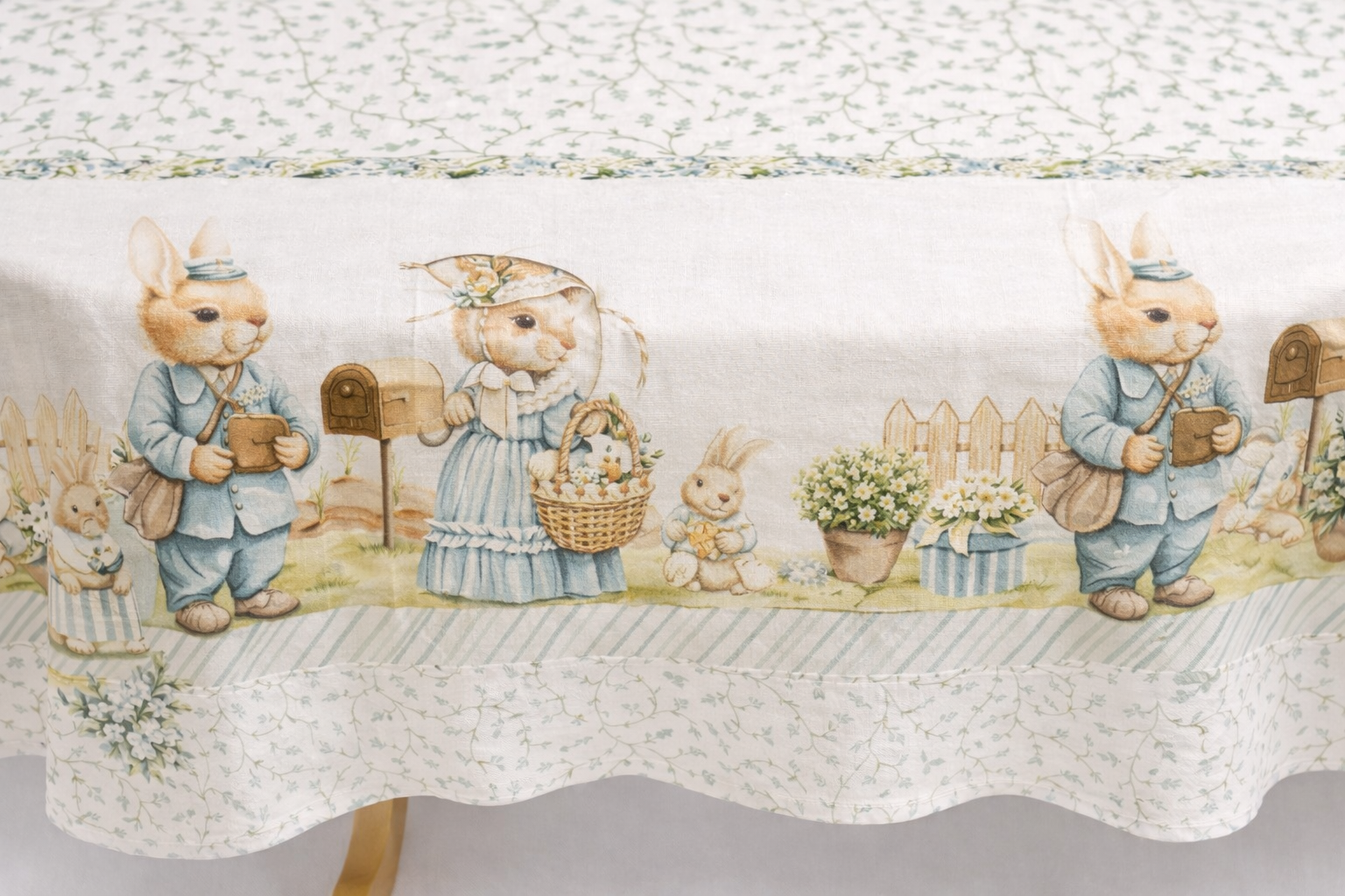 Easter Tablecloth – Spring Bunny Design | Table Linen in Light Pink, Soft Blue & Soft Green