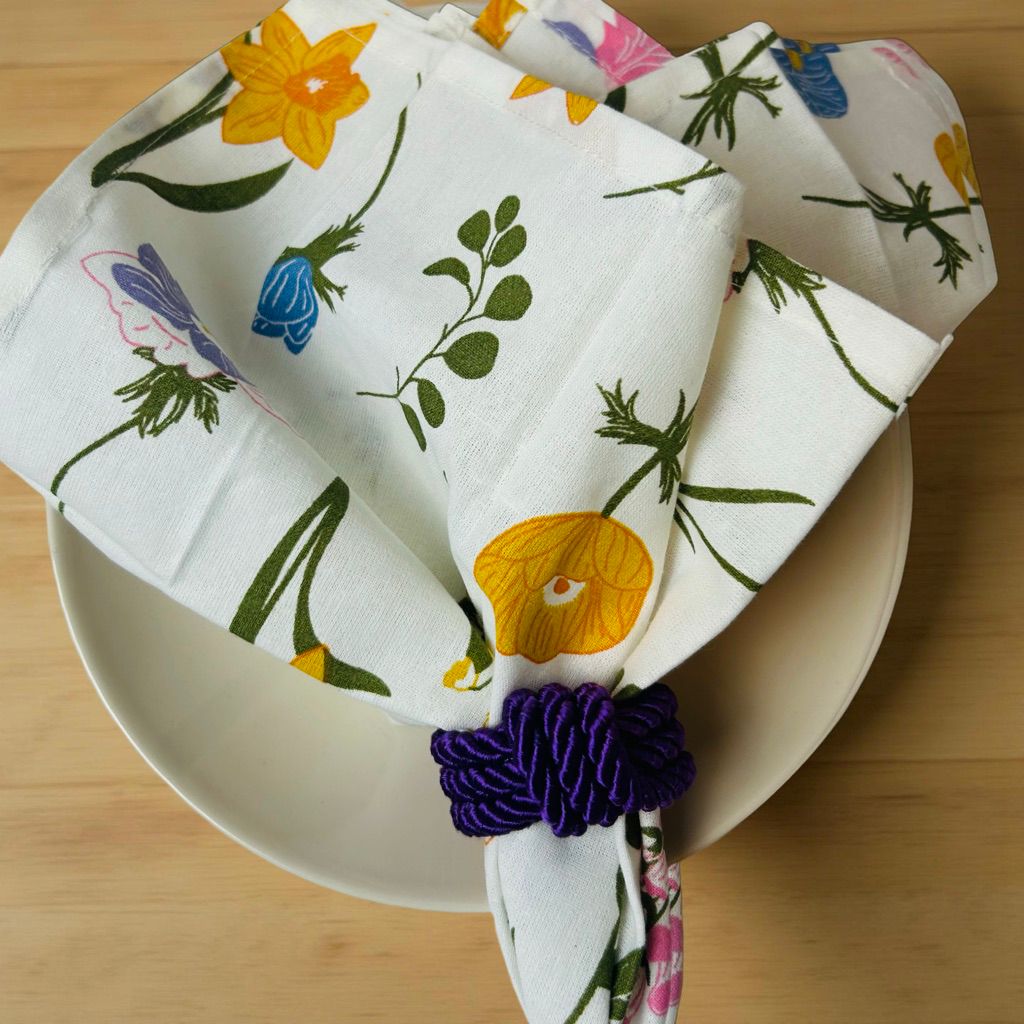 Bluebell Floral Cotton Napkin Set – Handcrafted Table Linens (Set of 4) by Art by Crosa