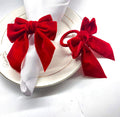 Velvet Bow Napkin Rings – Set of 4 | Holiday Table Décor, Wedding & Party Serviette Holders (Red or Green)