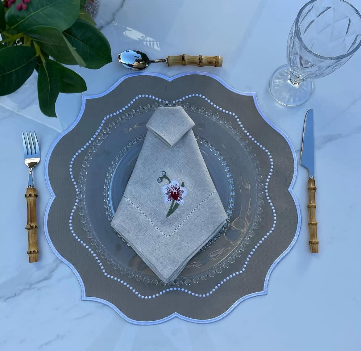 Taupe Scalloped Placemat Set of 4 – Elegant Table Mat | Neutral Dining Table Decor | Handmade Textured Placemats – Napkins Not Included