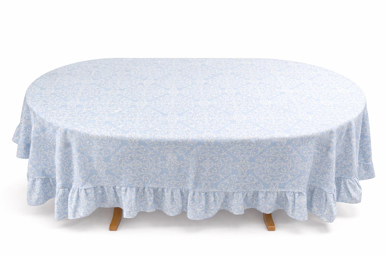 Elegant Ruffle Tablecloth – Light Blue & Light Pink | Decorative Table Linen 2.14x1.58cm