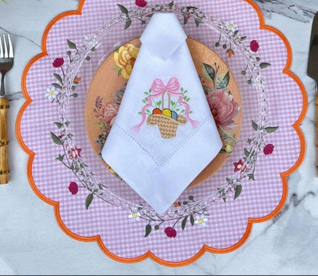 Floral Embroidered Pink Gingham Placemat Set – Handmade Table Decor, Gift for Mom or Housewarming Present set of 6
