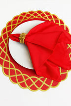 Luxury Christmas Table Setting Set – 6 Placemats + 6 Red Napkins + 6 Gold Napkin Rings | Elegant Holiday Tablescape | ArtbyCrosa